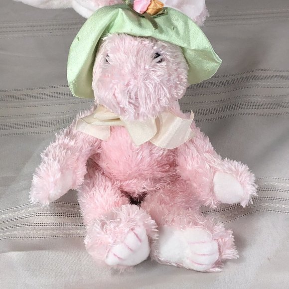 Pink Bunny Rabbit Stuffed Pellets Animal Plush 7"- 12" toy W/ Green Easter Hat - Picture 5 of 8